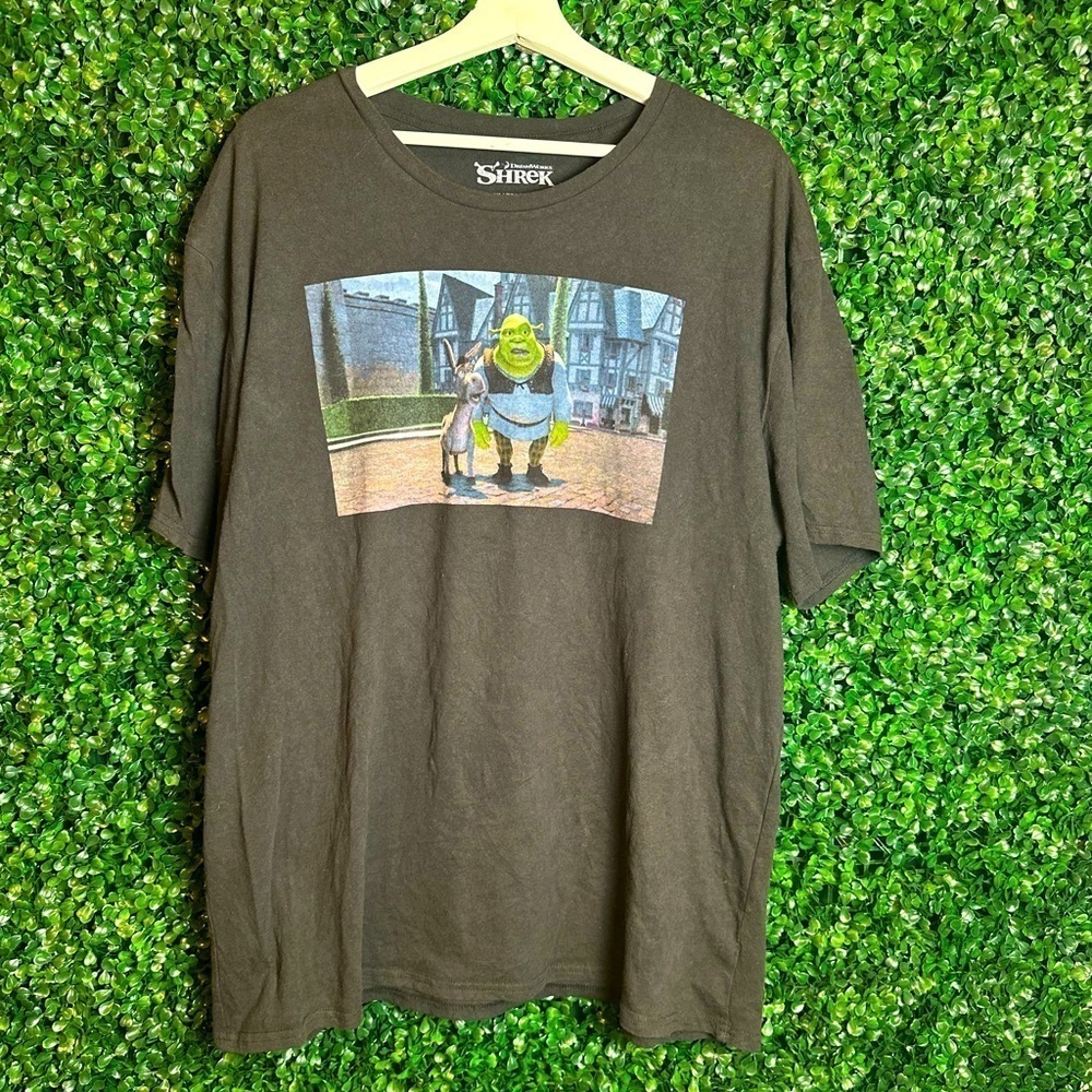 Adult Dreamworks Black Shrek Donkey Logo Graphic Shirt Sleeve T-Shirt Size 2XL